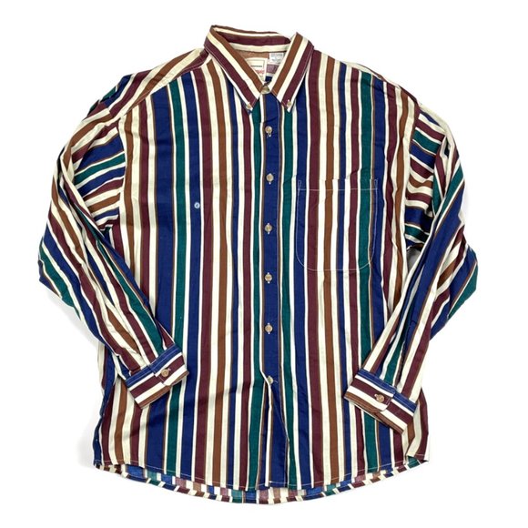 VTG 90s Colorful Stripes L/S Button-Front Shirt - Picture 1 of 6